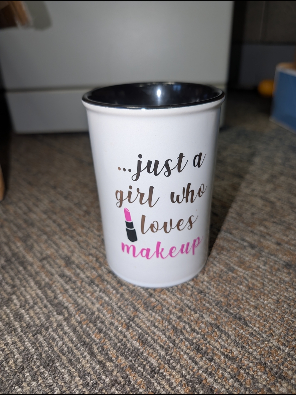Makeup Brush Holder - White with Pink Accent